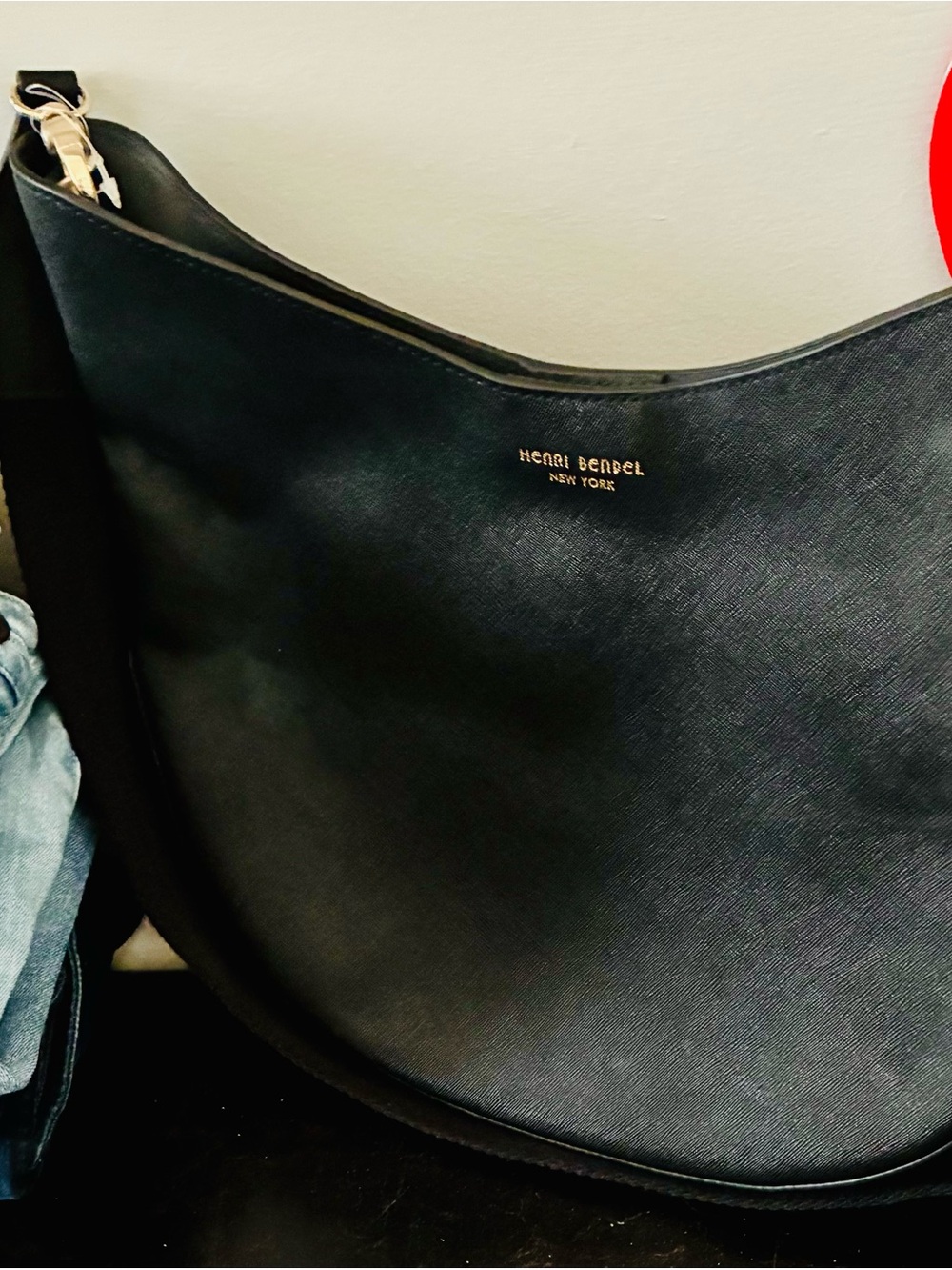 henri bendel Black Leather Messenger Bag with Gold Accent (NWOT)